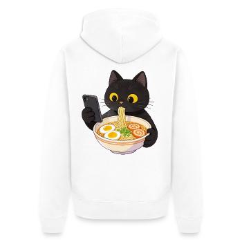 Black cat with smartphone and ramen noodles - Unisex Premium Organic Zip Hoodie - white - Back - Thijin (182cm)