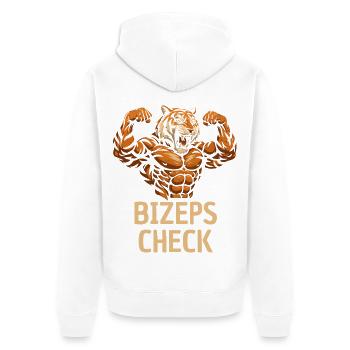 Biceps Check: Tiger Strength Illustration - Unisex Premium Organic Zip Hoodie - white - Back - Thijin (182cm)
