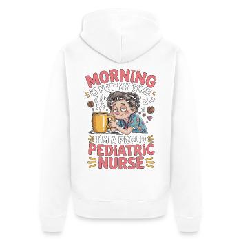 Infirmière pédiatrique : Matin, ce n’est pas mon heure, infirmière pour enfants - Veste à capuche bio Premium Unisexe - blanc - Dos - Thijin (182cm)