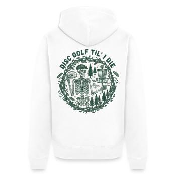 Disc Golf Til I Die Funny Disc Golfer Basket - Unisex Premium Bio Zip Hoodie - Weiß - Hinten - Thijin (182cm)