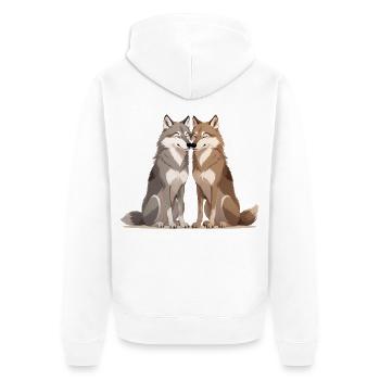 Umarmende Wölfe Duo - Unisex Premium Bio Zip Hoodie - Weiß - Hinten - Thijin (182cm)