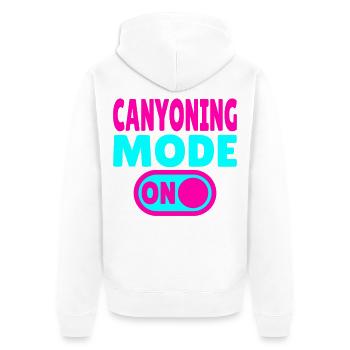 Canyoning Mode ON – Schalter auf Adrenalin - Unisex Premium Bio Zip Hoodie - Weiß - Hinten - Thijin (182cm)