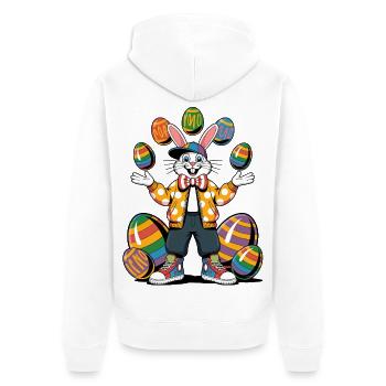 Lapin de Pâques coloré avec une couronne d’œufs - Veste à capuche bio Premium Unisexe - blanc - Dos - Thijin (182cm)