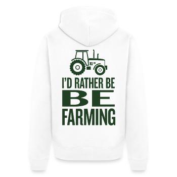 Traktor Fan Spruch I'D RATHER BE FARMING - Unisex Premium Bio Zip Hoodie - Weiß - Hinten - Thijin (182cm)