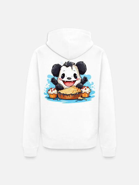 Kawaii Panda with Cake Feast - Unisex Premium Organic Zip Hoodie - white