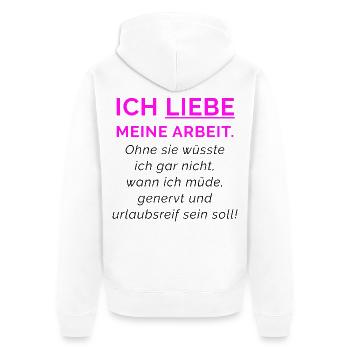 Ich liebe meine Arbeit Neon Pink - Unisex Premium Bio Zip Hoodie - Weiß - Hinten - Thijin (182cm)