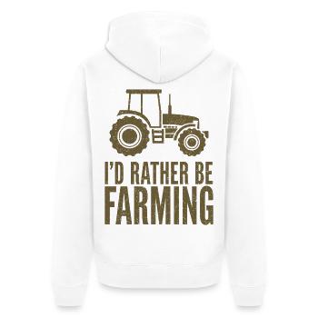 Traktor Fan Spruch I'D RATHER BE FARMING - Unisex Premium Bio Zip Hoodie - Weiß - Hinten - Thijin (182cm)