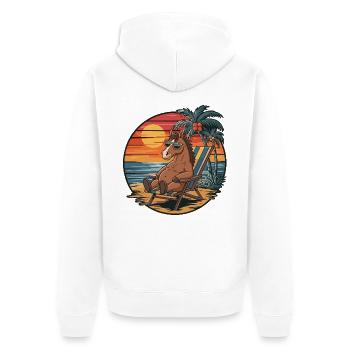 Lustiges Pferd am Strand Sommerurlaub Sonnenuntergang - Unisex Premium Bio Zip Hoodie - Weiß - Hinten - Thijin (182cm)