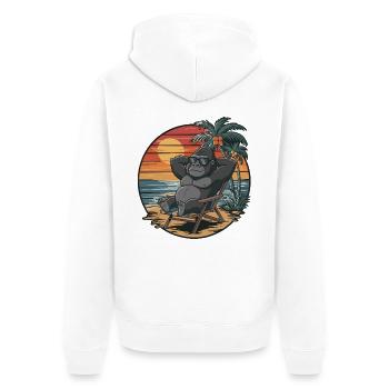 Lustiger Gorilla am Strand Sommerurlaub Sonnenuntergang - Unisex Premium Bio Zip Hoodie - Weiß - Hinten - Thijin (182cm)