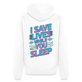 ICU Nurse I Save Lives While Registered Nurse - Unisex Premium Bio Zip Hoodie - Weiß - Hinten - Thijin (182cm)