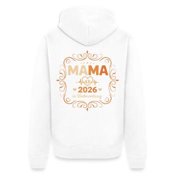 Mama 2026 in Vorbereitung – Nachwuchs Ankündigung - Unisex Premium Bio Zip Hoodie - Weiß - Hinten - Thijin (182cm)