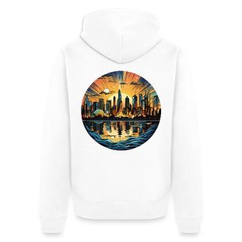 Sonnenuntergangsstadt am Wasser - Unisex Premium Bio Zip Hoodie - Weiß - Hinten - Thijin (182cm)