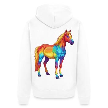 Buntes Pferderegenbogen-Pop-Art-Aquarell - Unisex Premium Bio Zip Hoodie - Weiß - Hinten - Thijin (182cm)