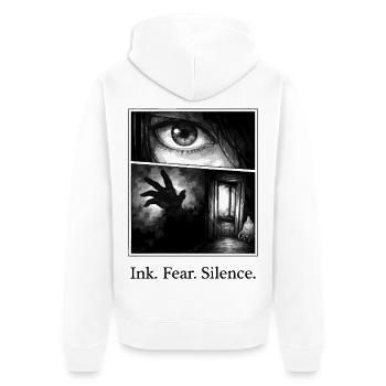 Ink Fear Silence – dark manga horror motif - Unisex Premium Organic Zip Hoodie - white - Back - Thijin (182cm)