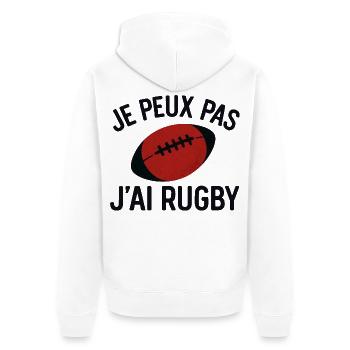 Je peux pas j'ai rugby - Veste à capuche bio Premium Unisexe - blanc - Dos - Thijin (182cm)