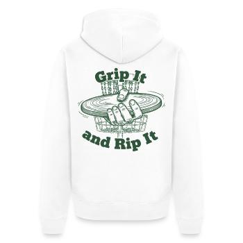 Pack es und reiß es Disc Golf Flying Disc - Unisex Premium Bio Zip Hoodie - Weiß - Hinten - Thijin (182cm)