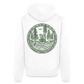 Szene des Forest Disc Golf Basket Flying Disc Courses - Unisex Premium Bio Zip Hoodie - Weiß - Hinten - Thijin (182cm)