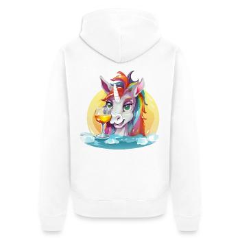 Buntes Einhorn mit Wein - Unisex Premium Bio Zip Hoodie - Weiß - Hinten - Thijin (182cm)