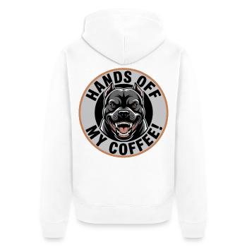 Hands Off My Coffee – Lustiges Kaffee-Shirt - Unisex Premium Bio Zip Hoodie - Weiß - Hinten - Thijin (182cm)