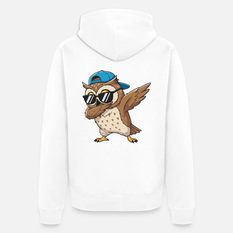 Dessins animés Cool Dab Owl Glasses - Veste à capuche bio Premium Unisexe - blanc