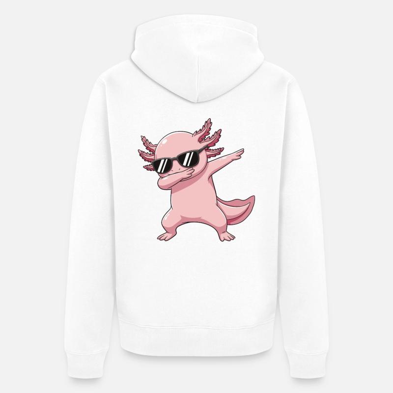 Dessin animé Cool Dab Axolotl - Veste à capuche bio Premium Unisexe - blanc