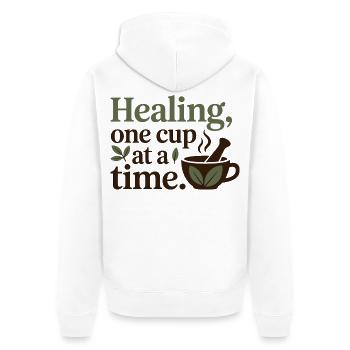 Elite Clinical Botanical Infusion Specialists - Unisex Premium Bio Zip Hoodie - Weiß - Hinten - Thijin (182cm)
