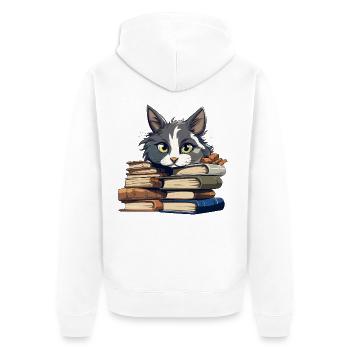 Bücherstapel Katze Bibliophile - Unisex Premium Bio Zip Hoodie - Weiß - Hinten - Thijin (182cm)