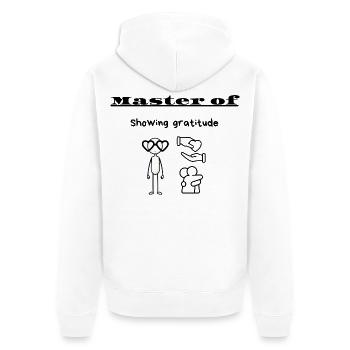 Master of Showing gratitude - Unisex Premium Organic Zip Hoodie - white - Back - Thijin (182cm)
