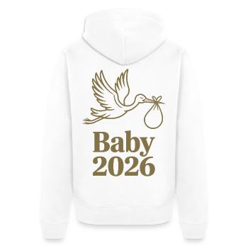 Baby 2026 Storch Geburt Verkündung - Unisex Premium Bio Zip Hoodie - Weiß - Hinten - Thijin (182cm)