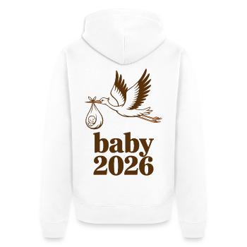 Baby 2026 Storch Geburt Verkündung - Unisex Premium Bio Zip Hoodie - Weiß - Hinten - Thijin (182cm)