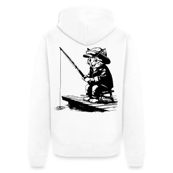 Lustige Angler Katze Kater beim Fischen Motiv - Unisex Premium Bio Zip Hoodie - Weiß - Hinten - Thijin (182cm)