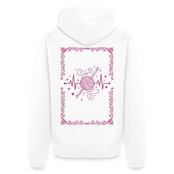 Funny Crochet Heartbeat Crochet Lover Yarn Hook - Unisex Premium Organic Zip Hoodie - white - Back - Thijin (182cm)