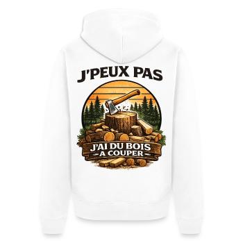 Ich kann nicht, ich muss Holz schneiden - Unisex Premium Bio Zip Hoodie - Weiß - Hinten - Thijin (182cm)