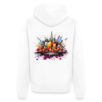 Bunte Stadtsilhouette Explosion - Unisex Premium Bio Zip Hoodie - Weiß - Hinten - Thijin (182cm)