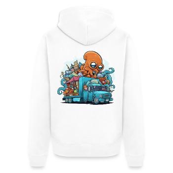 Camion poubelle coloré pieuvre - Veste à capuche bio Premium Unisexe - blanc - Dos - Thijin (182cm)