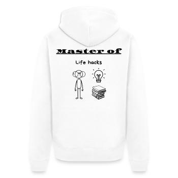 Meister-of-Life-Hacks - Unisex Premium Bio Zip Hoodie - Weiß - Hinten - Thijin (182cm)