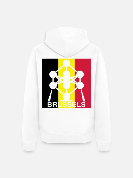 Brussels Atomium – Belgian Flag Square Icon - Unisex Premium Organic Zip Hoodie - white