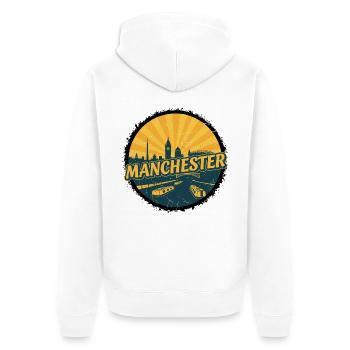 Insigne du canal vintage de la Skyline de la ville de Manchester - Veste à capuche bio Premium Unisexe - blanc - Dos - Thijin (182cm)