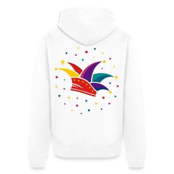 Narrenkappe mit Konfetti – Karneval & Fasching - Unisex Premium Bio Zip Hoodie - Weiß - Hinten - Thijin (182cm)