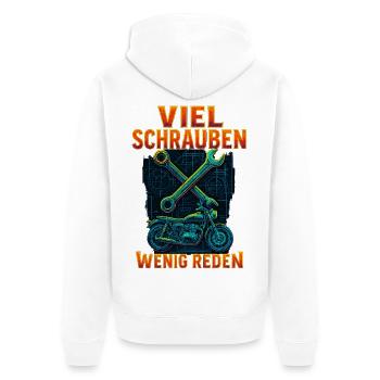 Viel schrauben wenig reden Motorrad - Unisex Premium Bio Zip Hoodie - Weiß - Hinten - Thijin (182cm)