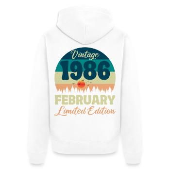 Anniversaire 40 ans Février 1986 Cadeau Vintage - Veste à capuche bio Premium Unisexe - blanc - Dos - Thijin (182cm)
