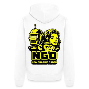 NGO Neon Pop Retro Portraits - Unisex Premium Bio Zip Hoodie - Weiß - Hinten - Thijin (182cm)