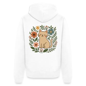 Chat fleuri parmi les fleurs - Veste à capuche bio Premium Unisexe - blanc - Dos - Thijin (182cm)