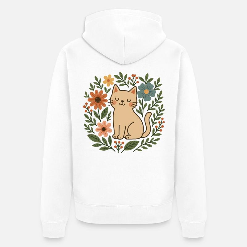 Chat fleuri parmi les fleurs - Veste à capuche bio Premium Unisexe - blanc