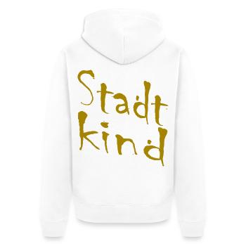 Stadtkind Handlettering Gold - Unisex Premium Bio Zip Hoodie - Weiß - Hinten - Thijin (182cm)