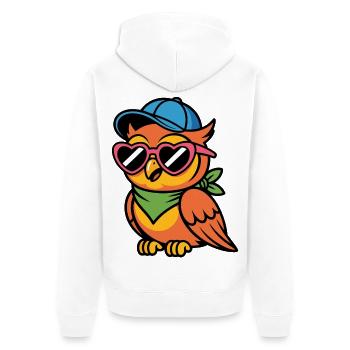 Lustige  Eule mit Sonnenbrille - Unisex Premium Bio Zip Hoodie - Weiß - Hinten - Thijin (182cm)