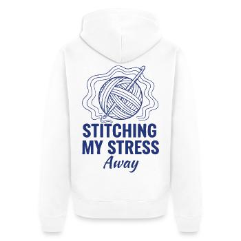 Lustiges Häkelnähen – meine Stress-Away-Garnliebhaber - Unisex Premium Bio Zip Hoodie - Weiß - Hinten - Thijin (182cm)