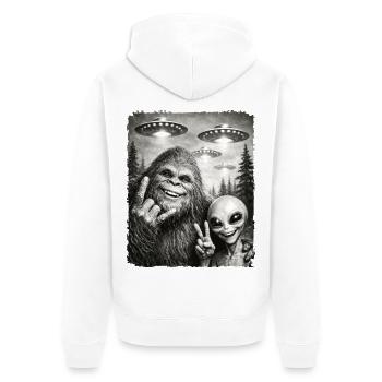 Bigfoot Alien Rocker, Rock Musik, Rock Hand, UFO - Unisex Premium Bio Zip Hoodie - Weiß - Hinten - Thijin (182cm)