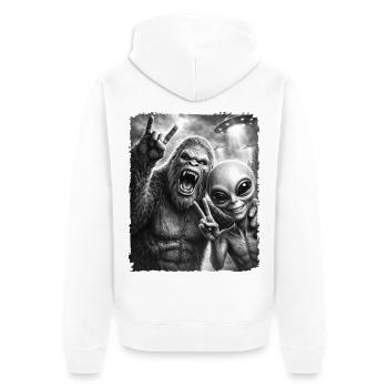 Bigfoot Alien Rocker, Rock Musik, Rock Hand, UFO - Unisex Premium Bio Zip Hoodie - Weiß - Hinten - Thijin (182cm)