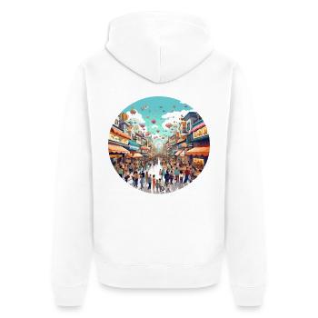 Ballonfest Straßenszene - Unisex Premium Bio Zip Hoodie - Weiß - Hinten - Thijin (182cm)